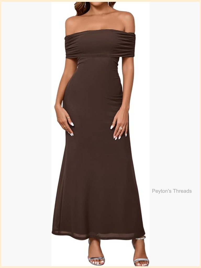Off Shoulder Bodycon Maxi Dress Mesh Ruched Formal Wedding Guest
